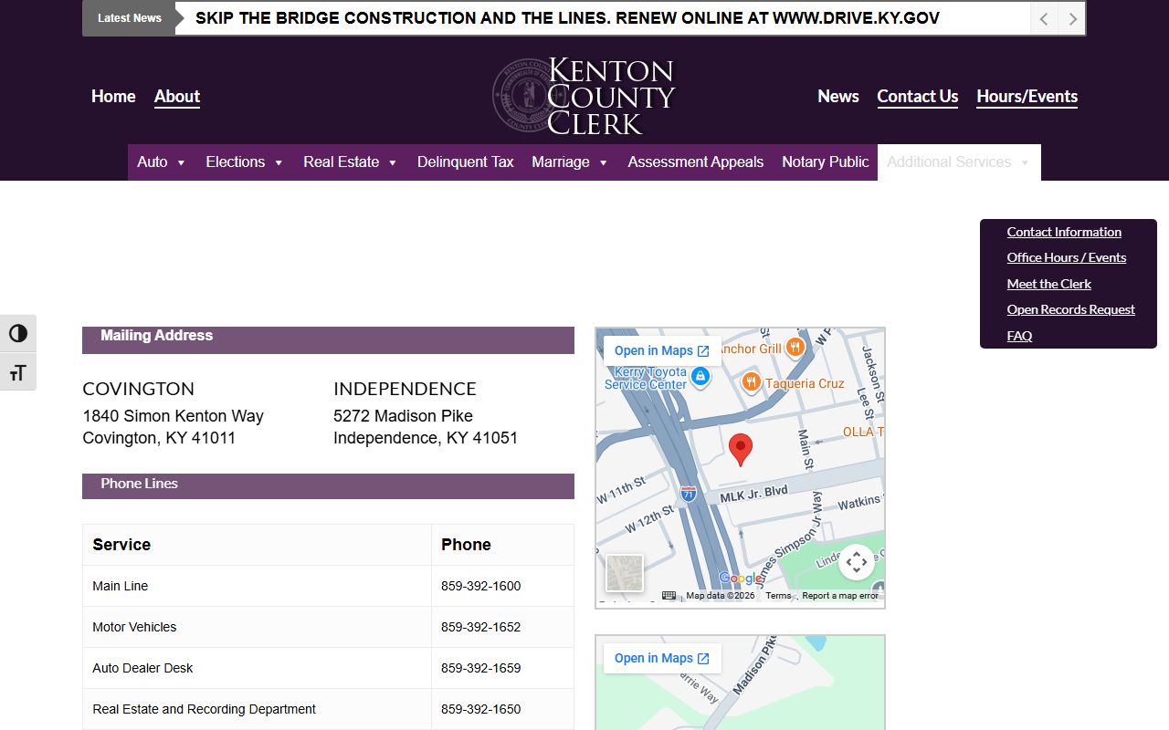 Kenton County Circuit Court records and County Clerk contact distinction