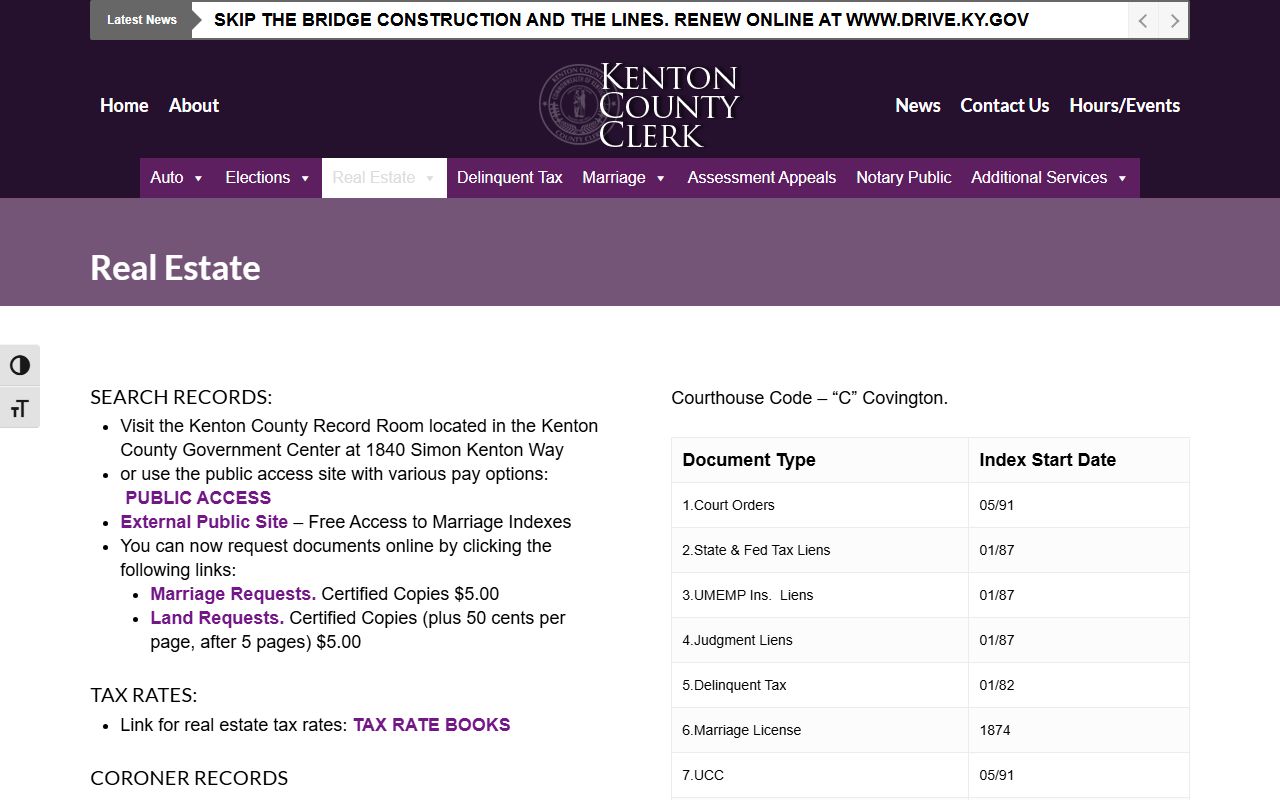 Kenton County County Clerk real estate records search