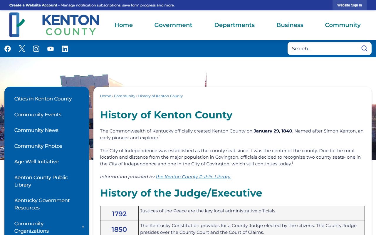 Kenton County court records history page