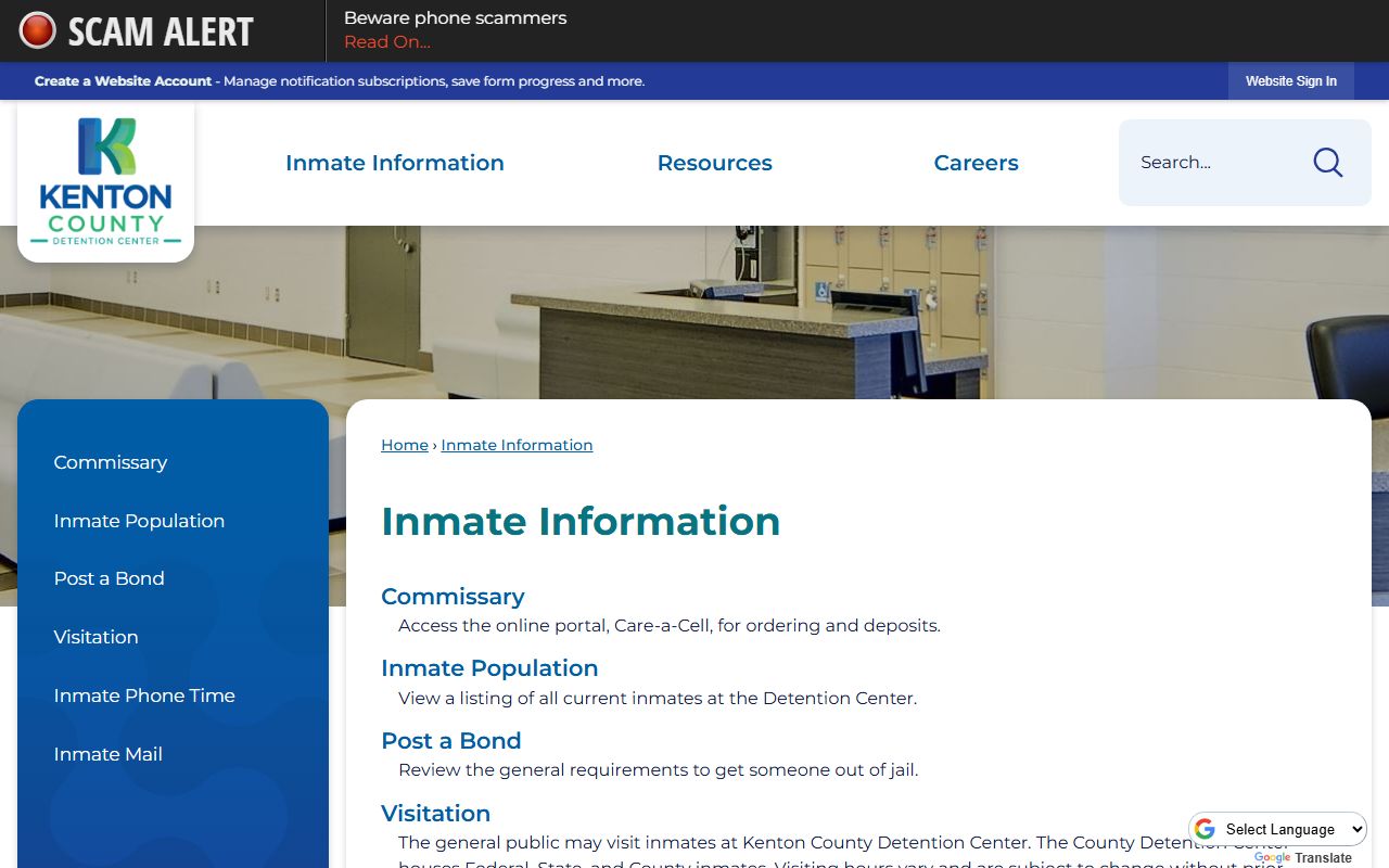 Kenton County inmate records jail information page