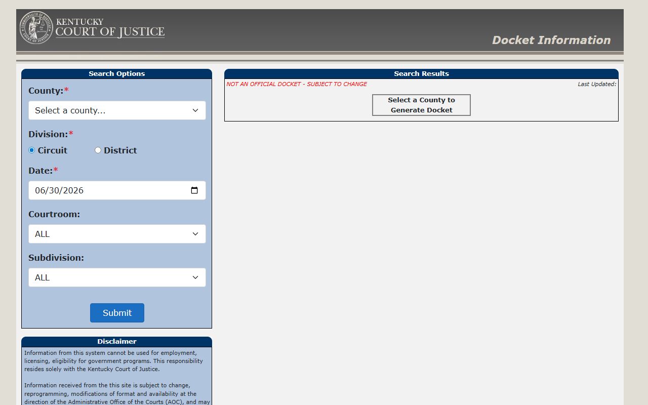 Kenton County court docket search form