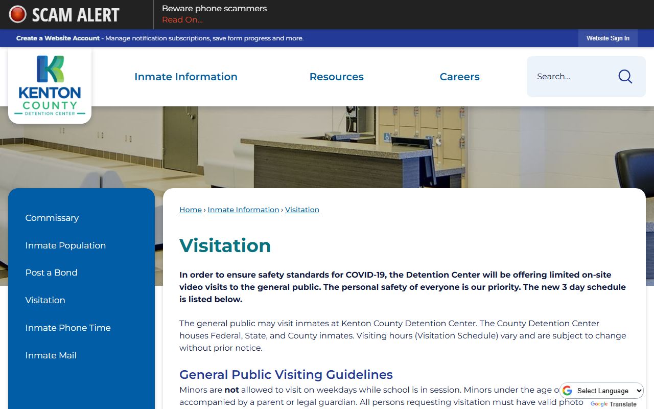 Kenton County inmate visitation schedule and rules