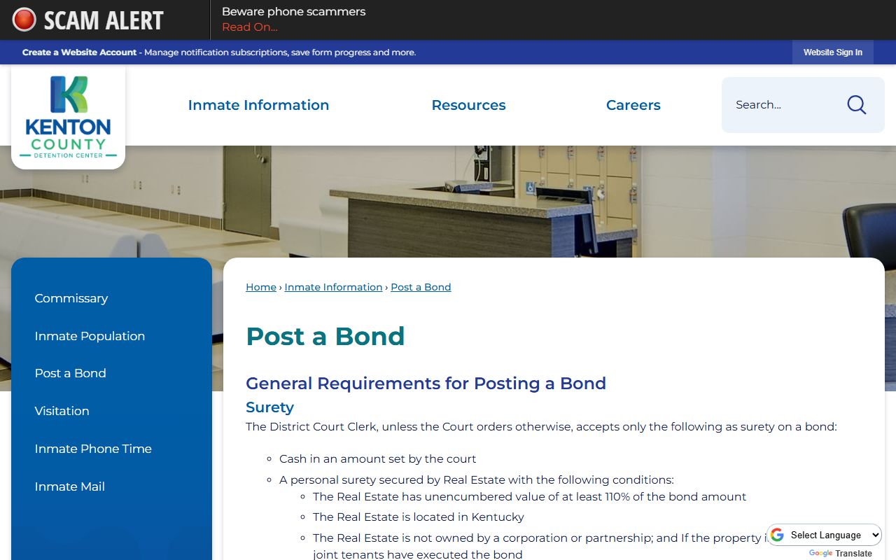 Kenton County warrant bond posting and jail custody record access